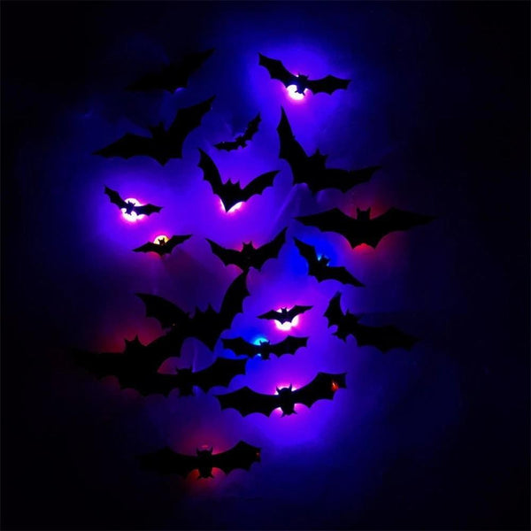 Halloween LED Purple Lighted 3D Bats Glowing Bat Spider Ghost Wall Glo