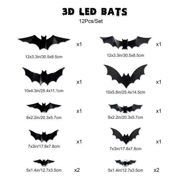 Halloween LED Purple Lighted 3D Bats Glowing Bat Spider Ghost Wall Glo