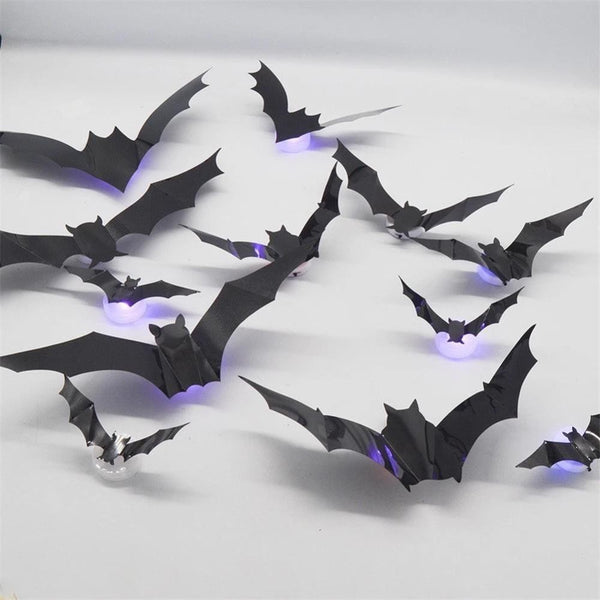 Halloween LED Purple Lighted 3D Bats Glowing Bat Spider Ghost Wall Glo