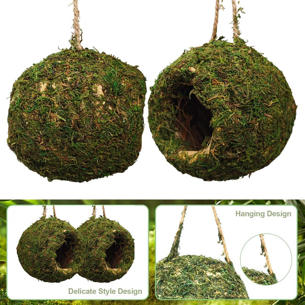 Hanging Bird Nest Moss Shelter Natural Hideout Nesting Hut Cage Decora