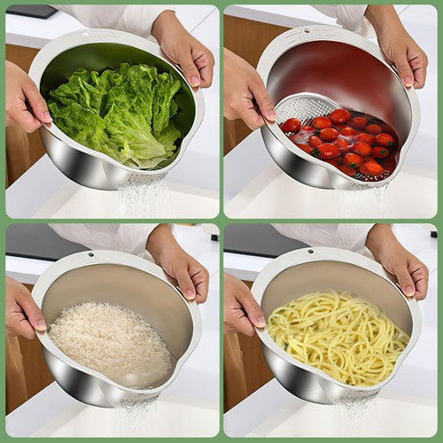 Rice Washer Strainer Bowl Stainless Steel Rice Washing Bowl Rice Sieve