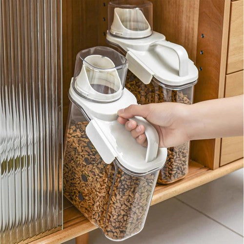 2pc 2800ml Airtight Grain Storage Jar with Measuring Cup Food Pet Food
