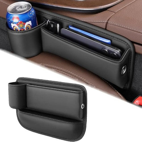 4x Universal Car Seat Gap Filler Organizer Leather Storage Box & Cup H