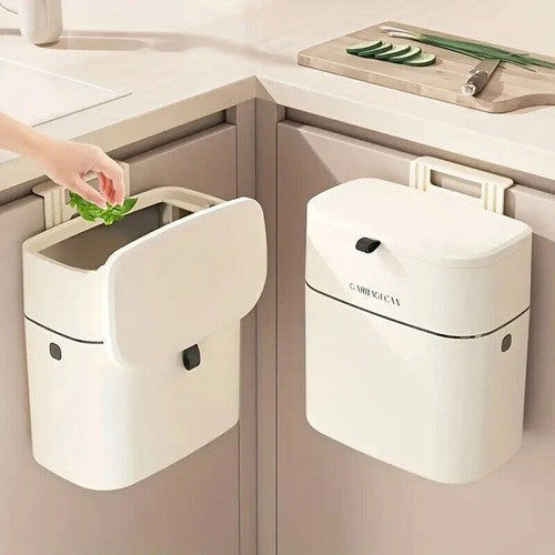 Wall Mounted Hanging Waste Bin with Lid Household Cabinet Trash Can Cr
