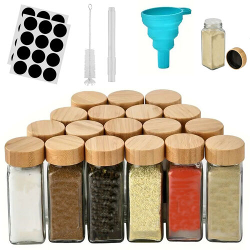 120ML Glass Spice Jars Lid Herb Seasoning Condiment Square Kitch