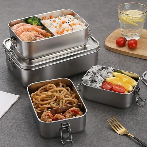 304 Stainless Steel Square Lunch Box Food Container Bento Box for Scho