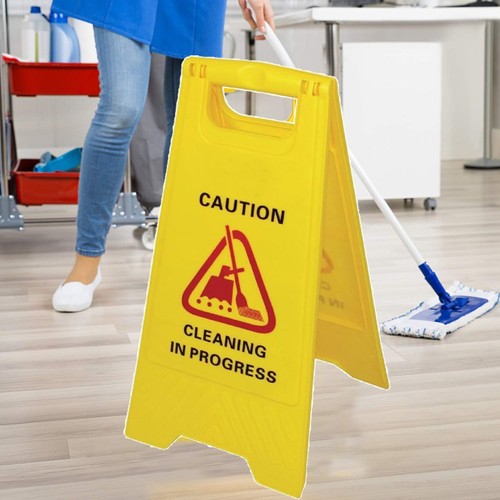 Caution CLEANING IN PROGRESS Cleaning Hazard Warning Yellow Frame