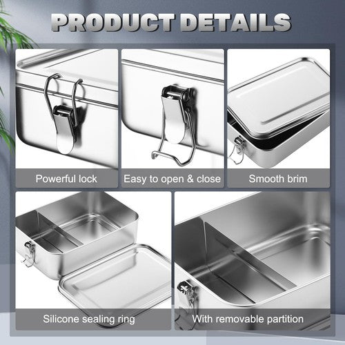 1400ML Stainless Steel Food Containers with Lid Reusable Lunch Picnic