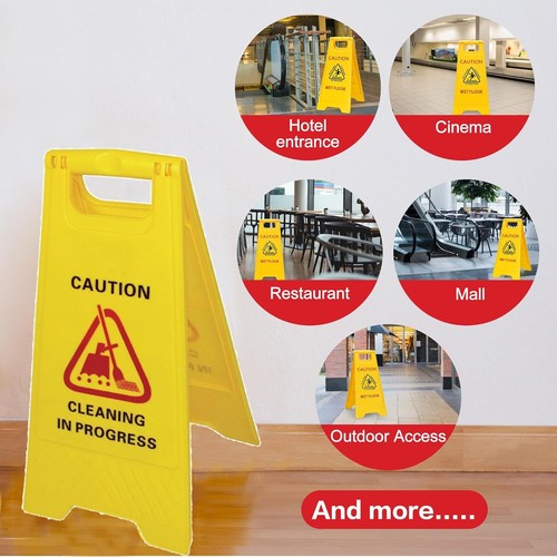 Caution CLEANING IN PROGRESS Cleaning Hazard Warning Yellow Frame