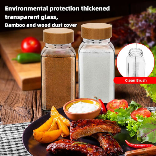 120ML Glass Spice Jars Lid Herb Seasoning Condiment Square Kitch