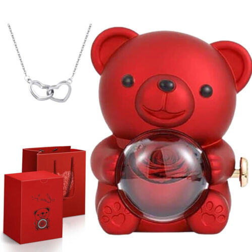 Eternal Rose Bear with Necklace Exquisite Gift Box for Valentine's&Mot