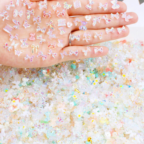 50PCS Aurora Bow/Bear/Butterfly Nail Rhinestone Kawaii Resin Nail Art