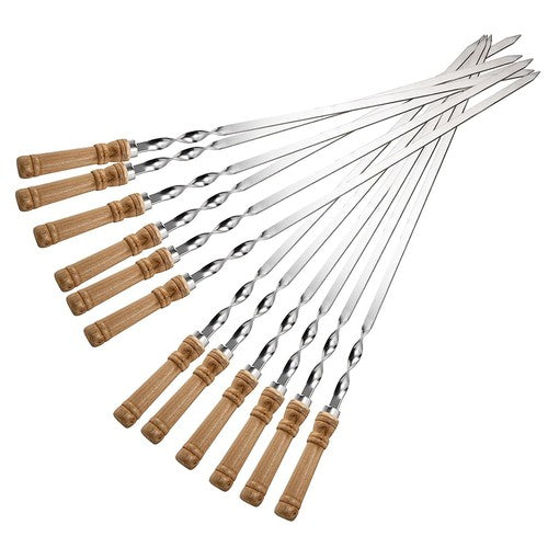 55cm Flat Kebab Skewers Stainless Steel BBQ Meat Stick Barbecue Wooden