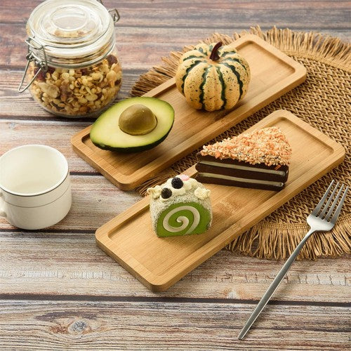 3PCS Bamboo Serving Tray Versatile Round-Edged Vanity Organizer forTea
