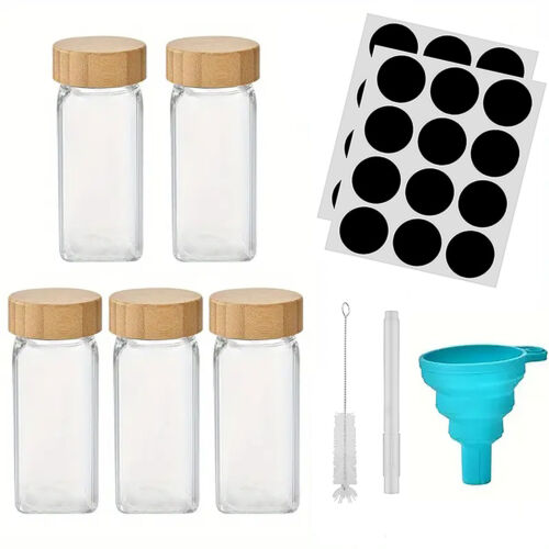 120ML Glass Spice Jars Lid Herb Seasoning Condiment Square Kitch