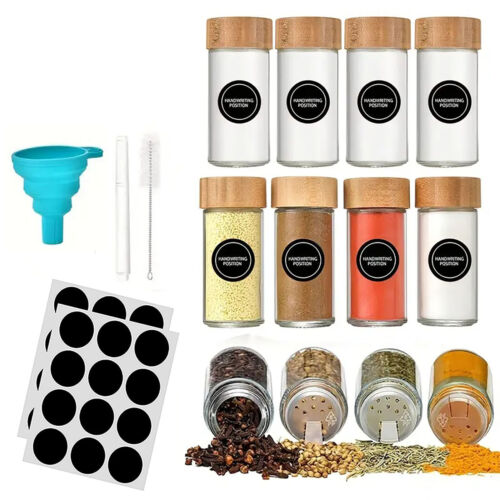 120ML Glass Spice Jars Lid Herb Seasoning Condiment Square Kitch