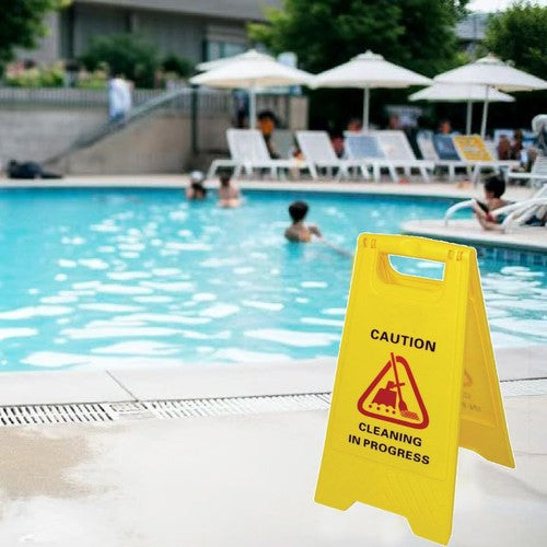 Caution CLEANING IN PROGRESS Cleaning Hazard Warning Yellow Frame