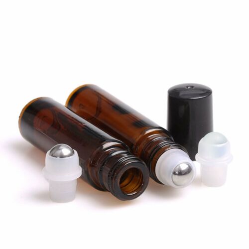20X Roller Bottles Amber THICK Glass Steel Roll on Ball For Essential