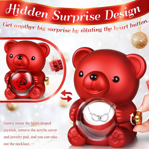 Eternal Rose Bear with Necklace Exquisite Gift Box for Valentine's&Mot