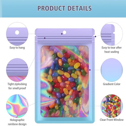 Holographic Zipper Aluminum Foil Zipper Sealing Storage Bag Rai
