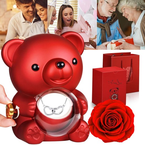 Eternal Rose Bear with Necklace Exquisite Gift Box for Valentine's&Mot