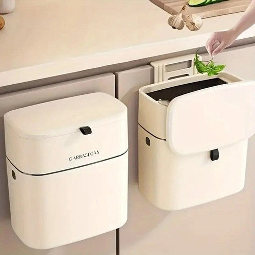 Wall Mounted Hanging Waste Bin with Lid Household Cabinet Trash Can Cr