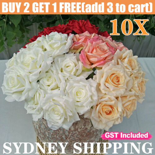10pcs Simulation Artificial Rose Flower Silk Bouquet Wedding Party Hom