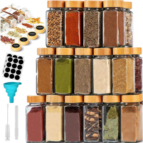 120ML Glass Spice Jars Lid Herb Seasoning Condiment Square Kitch