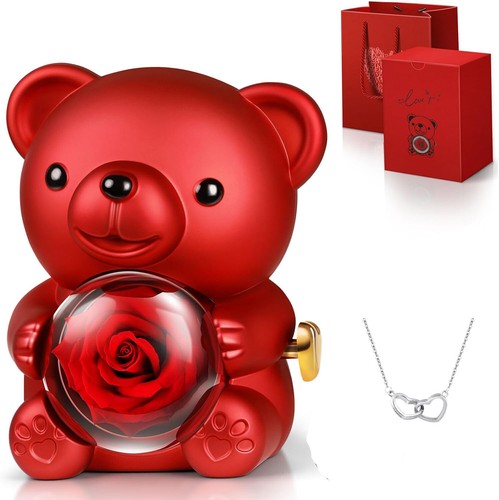 Eternal Rose Bear with Necklace Exquisite Gift Box for Valentine's&Mot