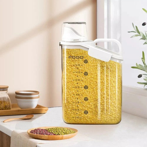 2pc 2800ml Airtight Grain Storage Jar with Measuring Cup Food Pet Food