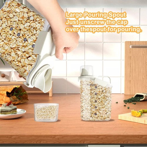2pc 2800ml Airtight Grain Storage Jar with Measuring Cup Food Pet Food
