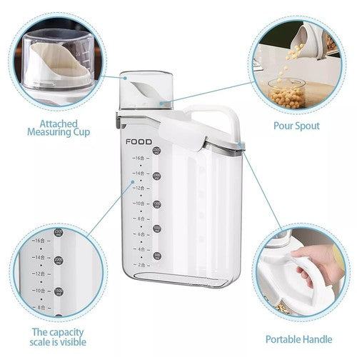 2pc 2800ml Airtight Grain Storage Jar with Measuring Cup Food Pet Food
