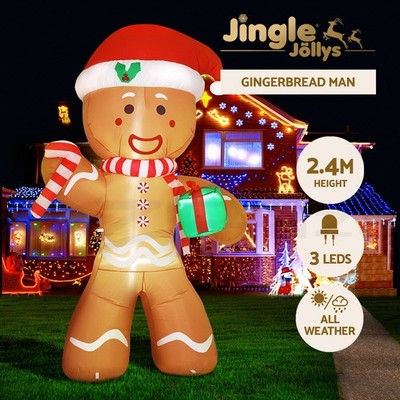 Jingle Jollys Christmas Inflatable Gingerbread Man 2.4M LED Outdoor De