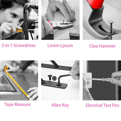 24X Pink Compact Women's Tool Kit Set for Home Office DIY Repairs Port