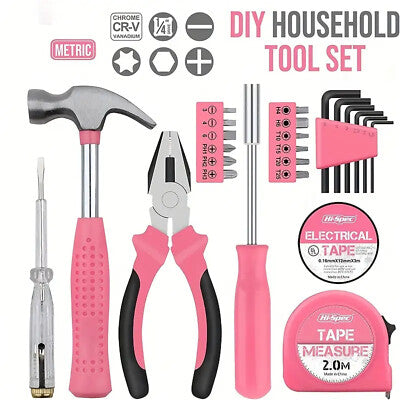24X Pink Compact Women's Tool Kit Set for Home Office DIY Repairs Port