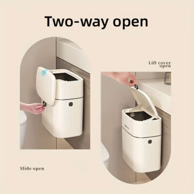 Wall Mounted Hanging Waste Bin with Lid Household Cabinet Trash Can Cr