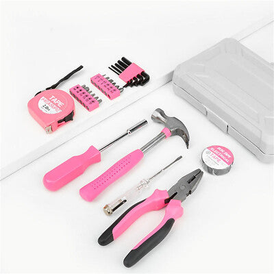 24X Pink Compact Women's Tool Kit Set for Home Office DIY Repairs Port
