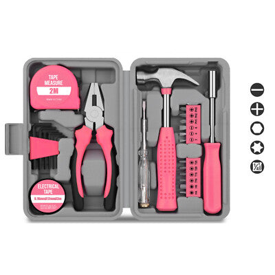 24X Pink Compact Women's Tool Kit Set for Home Office DIY Repairs Port