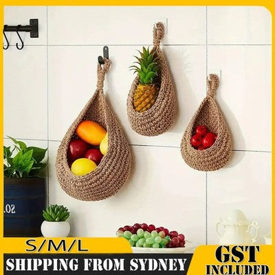 3 Size Hanging Wall Organizer Kitchen Fruit Vegetable Storage Basket B