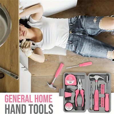 24X Pink Compact Women's Tool Kit Set for Home Office DIY Repairs Port