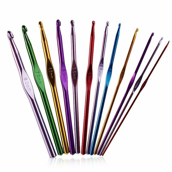 12/22 Size Multi Coloured Aluminium Crochet Hook Yarn Knitting Needles 2-8mm Set