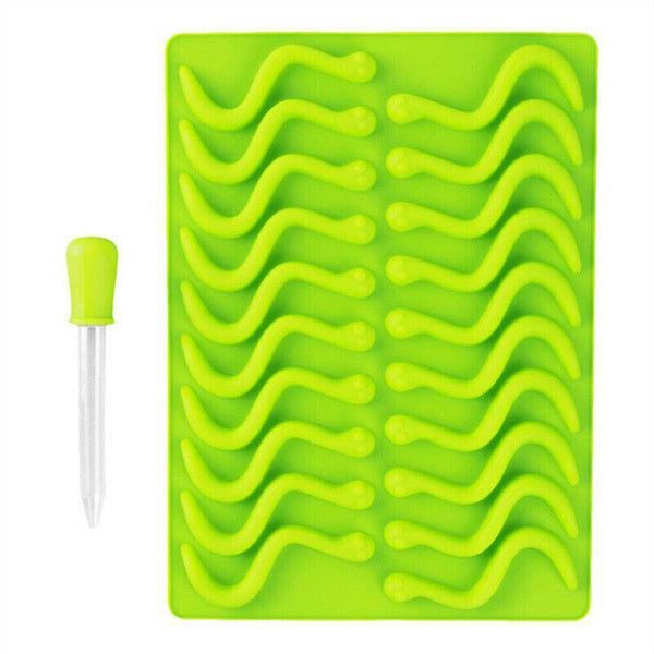 Cavity Silicone Gummy Snake Worms Bear Mold Candy Jelly Mould With Dropper