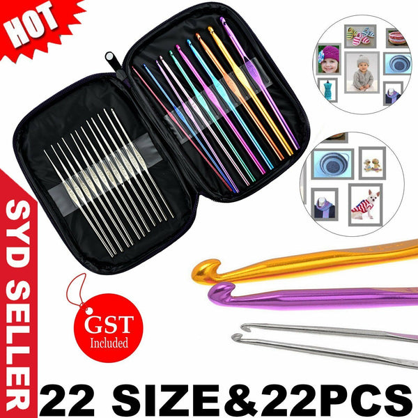 12/22 Size Multi Coloured Aluminium Crochet Hook Yarn Knitting Needles 2-8mm Set