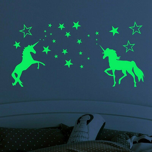 Glow In The Dark Rainbow Moon Stars Unicorn Wall Sticker Kids Room Fun Decor