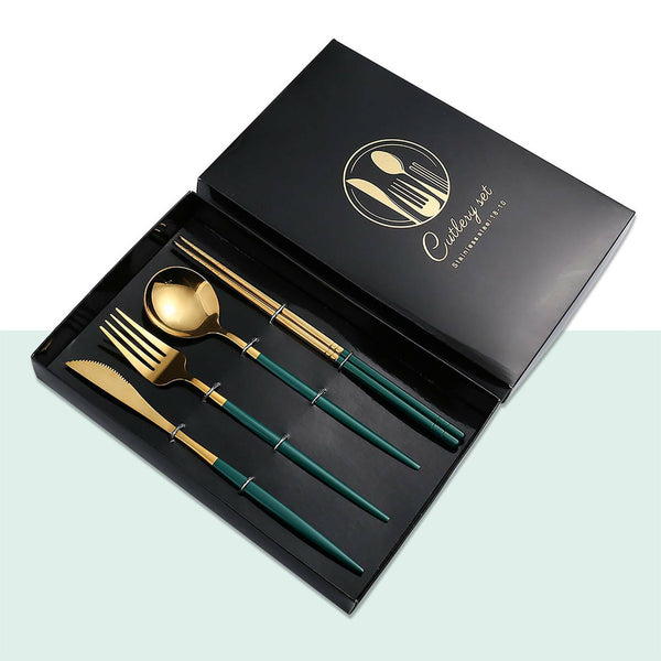 8pcs Cutlery Set Stainless Steel Spoon Fork Knife Chopsticks Kit Travel Gift
