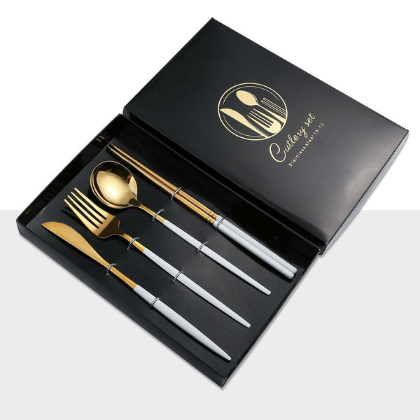 8pcs Cutlery Set Stainless Steel Spoon Fork Knife Chopsticks Kit Travel Gift