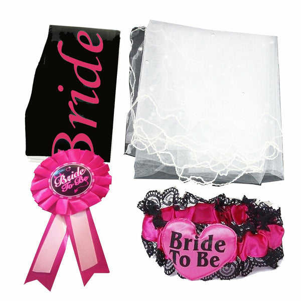 Bride To Be Hens Night Party Veil White Badge Sash Lace Garter Set Bachelorettes