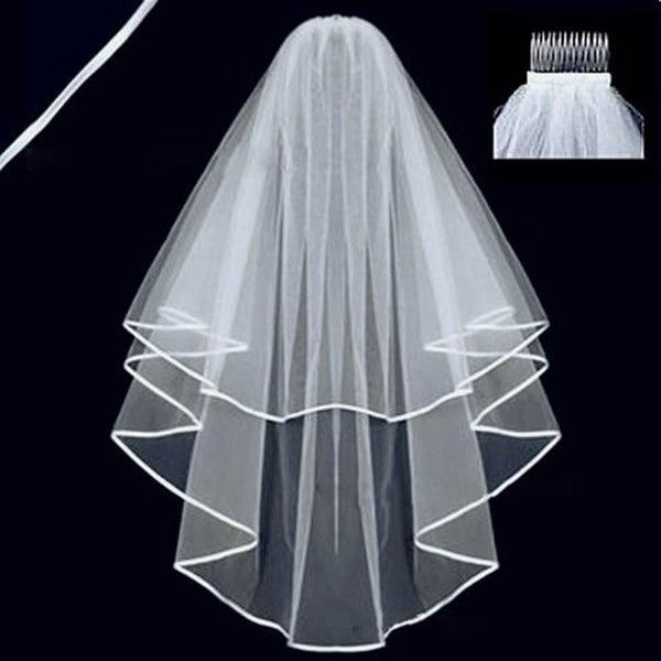 One/Two-tier 90/150/300cm Long Lace White Elbow Length Edge Wedding Bridal Veil