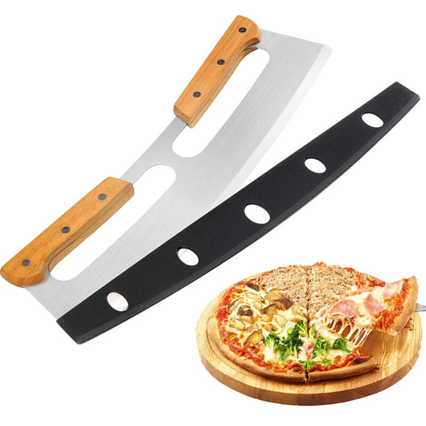 2PCS Kitchen Stainless Steel Pizza Cutter Rocker Blade Slicer + Protec