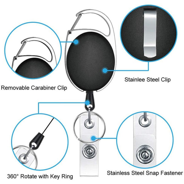 6X Retractable Key+10X Clear Badge Holder ID Card Pouch Lanyard Ring C